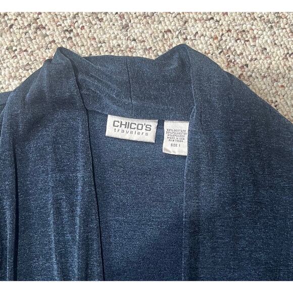 Chico's Travelers Dark Blue Front Tie Top Long Sleeves Size 1 (Medium) - Picture 4 of 4